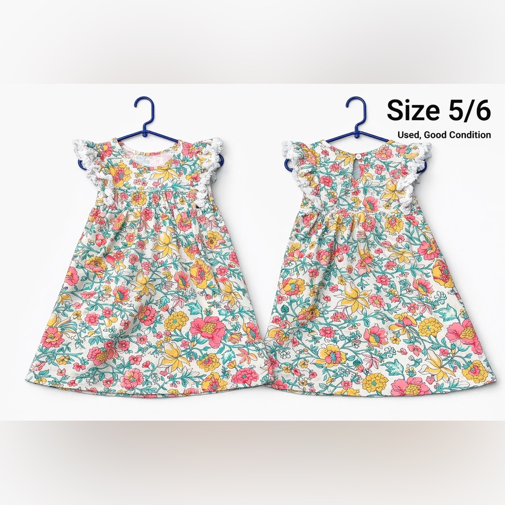 Girls Floral Dress Size 5/6 – Pink & Yellow – Good Condition